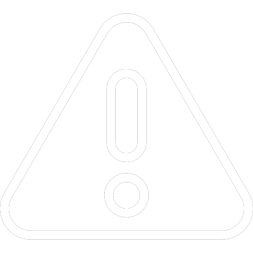 Icône blanche de panneau d’avertissement, symbole de risque.