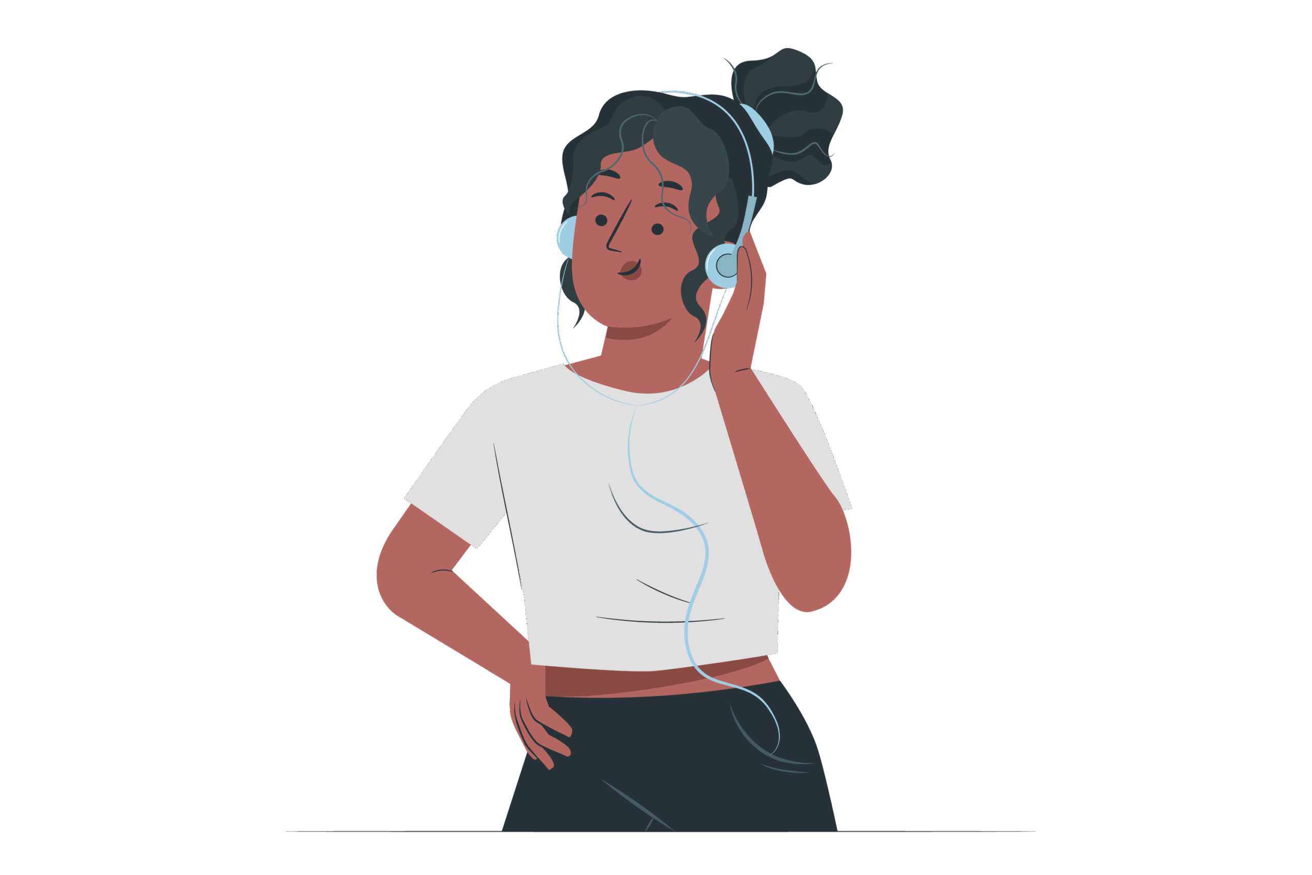 Illustration d’une personne écoutant une séance de sophrologie avec des écouteurs, symbole de détente et de bien-être grâce à l’application Happiness FM.